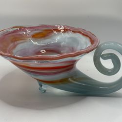 Mid Century Modern MCM Art Glass Ozark Hand Blown Sooner Bowl Cornucopia Vintage