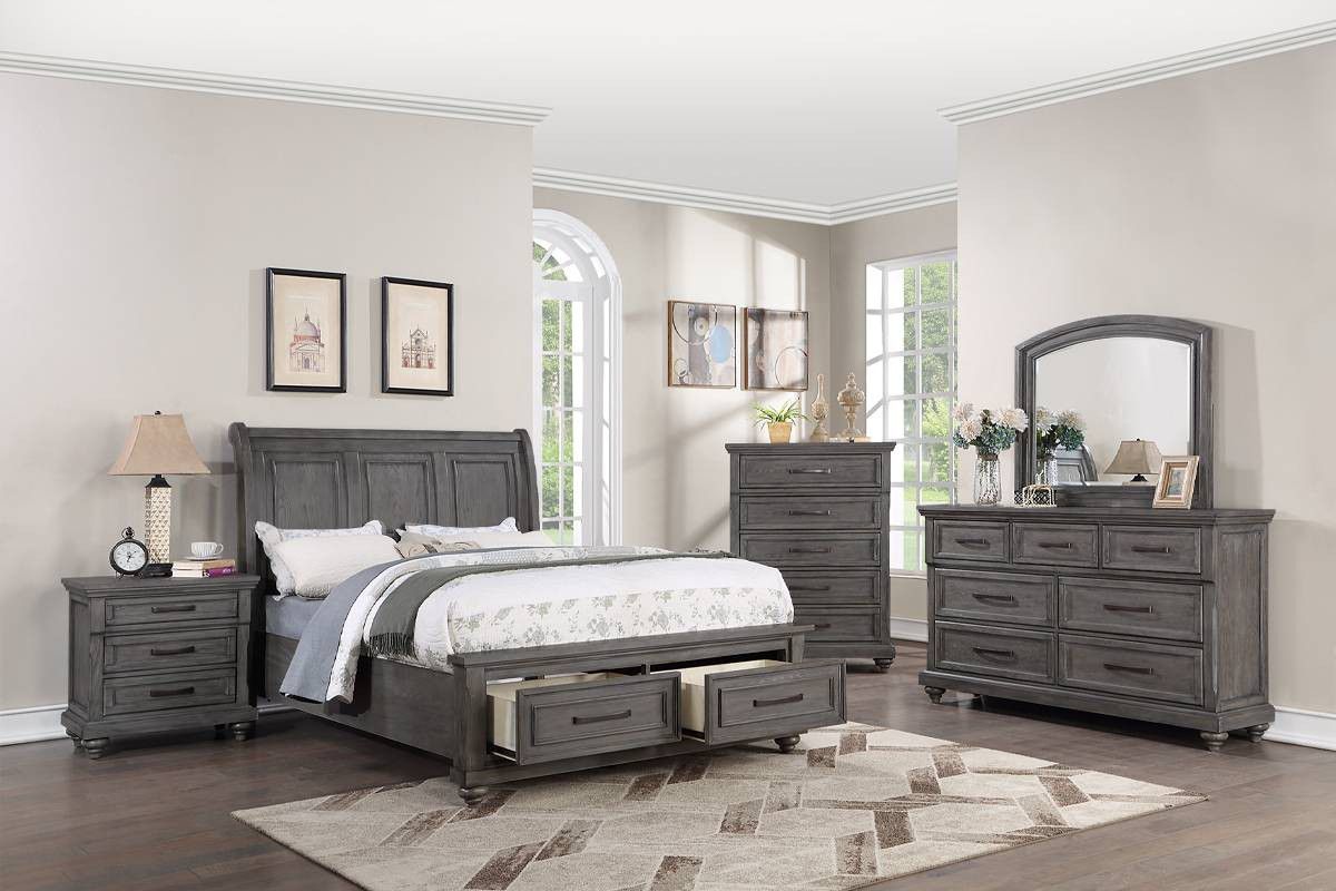 Brand New Grey 4pc King Bedroom Set (Available In Queen or California King)