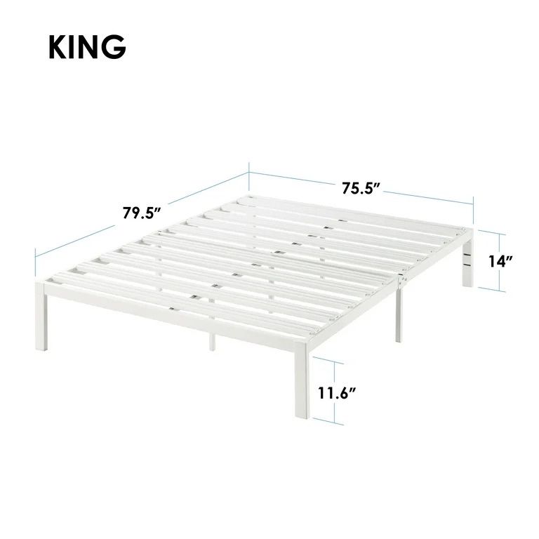 Brand New (Damaged Box) Mellow Metal Platform Bed with Patented Wide Steel Slats, White, King