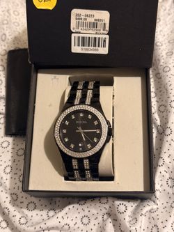 Bulova Black Crystal Watch with Box