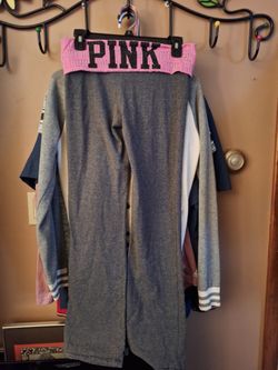 Victoria's Secret VS PINK Vintage Foldover Yoga Pants Flare Polka Dot White small $25