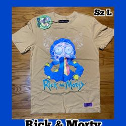 Rick & Morty Graphic T-Shirt by Adult Swim New W Tags Sz Large New Beige 