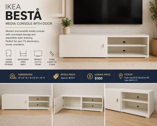 IKEA BESTÅ White Media Console with Door – TV Stand / Storage Cabin
