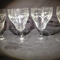 Antique Set Of Four Crystal Etched Glasses 