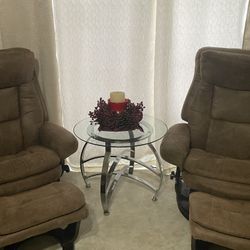Reclining Side Chairs + Glass Table 
