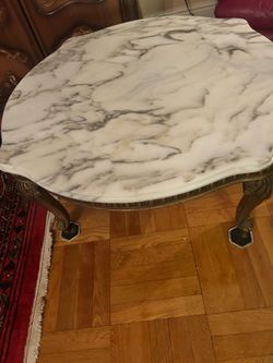 Marble Top Coffee Table with Ornate Brass Base