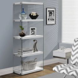 Bookshelf, Bookcase, Etagere, 5 Tier, 60"H, Office, Bedroom, Tempered Glass Clear Sides