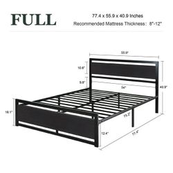 Amolife Full Size Metal Platform Bed Frame with Wooden Headboard, 12.4" Under-Bed Storage, Black
