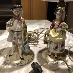 Antique Early Goebel Hummel Figural Lamps