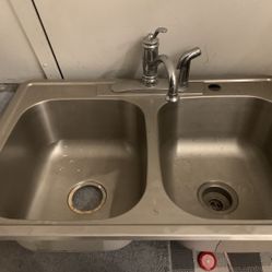 Kitchen Double Basin Stainless Steel Sink With Faucet 