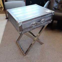 Silver Upholstered X Chrome Base Nightstand