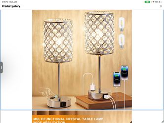 Table Lamps for Bedroom Set of 2-Crystal Table Lamp with USB C+A Ports & AC Outlet Sliver Nightstand Touch Lamp with 3-Way Dimmable Bedside Side Desk 