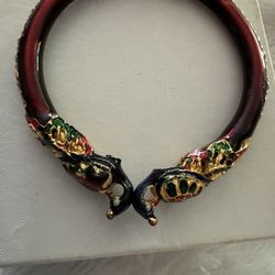 EUC Vintage Chinese Cloisonné Enamel Double Headed Dragon Hinged Bracelet
