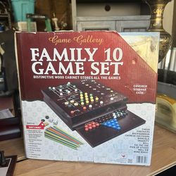 Vintage Wood Family 10 Game Set Cabinet – Complete + Extra Chess Pieces