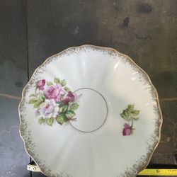 Vintage Japan Bone China Bright Pink White Rose Green Leaves Replacement Saucer 