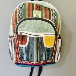 Himalayan Hemp Bag , Small Lightweight Daypack Backpack Handmade Himalayan Hemp Travel, Hiking, Purse for Men, Women & Girls Green Patch
