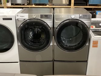Whirlpool 4.5 cu.ft. Smart Front Load Washer and 7.4 cu.ft. Electric Dryer w/ Pedestal Set