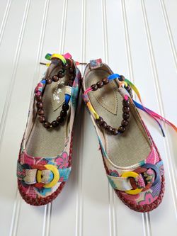 XiruyWomen's Floral Fabric Beaded Ballet Flats 40 EU