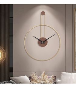 YISITEONE Large Decorative Wall Clock for Living Room,Metal & Walnut Dial Home Decor Silent Non Ticking Lightweight Clocks for Bedroom, Study, Office