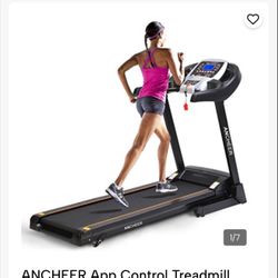 ANCHEER Folding Treadmill with Auto Incline, Smart App Control, Bluetooth Audio Speaker, LED Display, Max 9 MPH