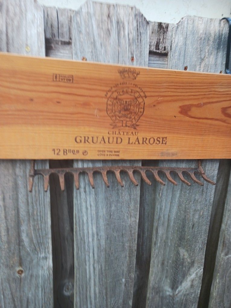 Authentic French Wine Crate With An Antique Garden Rake
