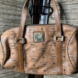 Vintage HCL W. Germany Brown Leather Zip Tote Shoulder Bag Monogram
