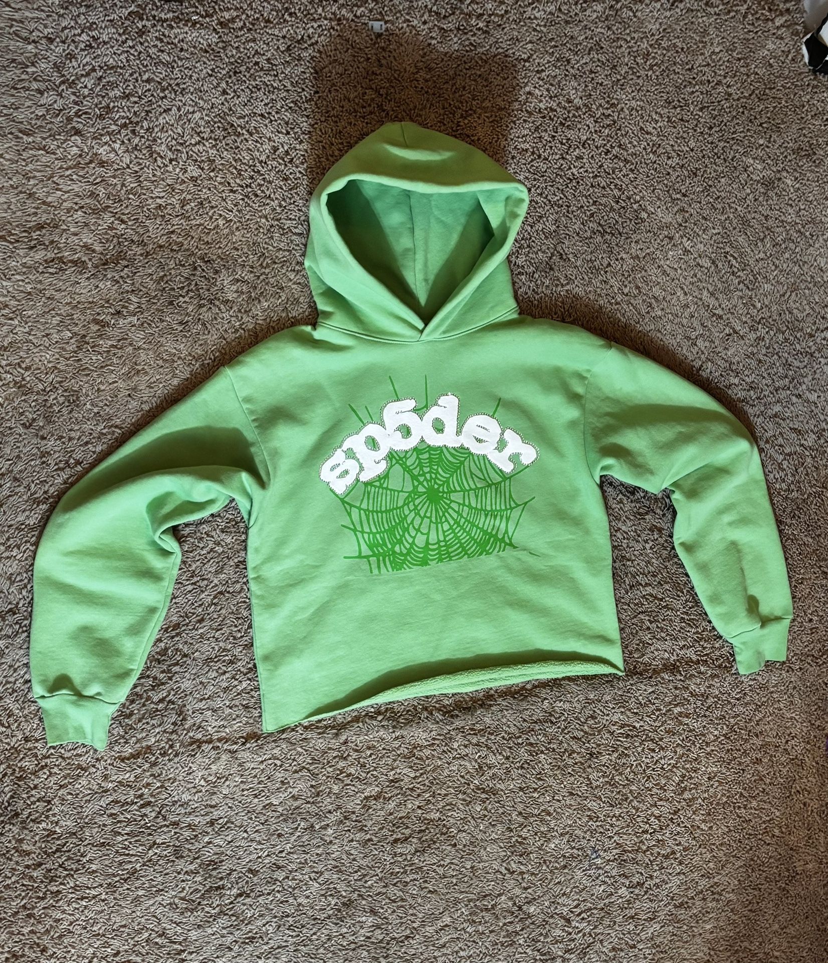 Sp5dsr Punk V2 Rhinestone Hoodie Bright Green