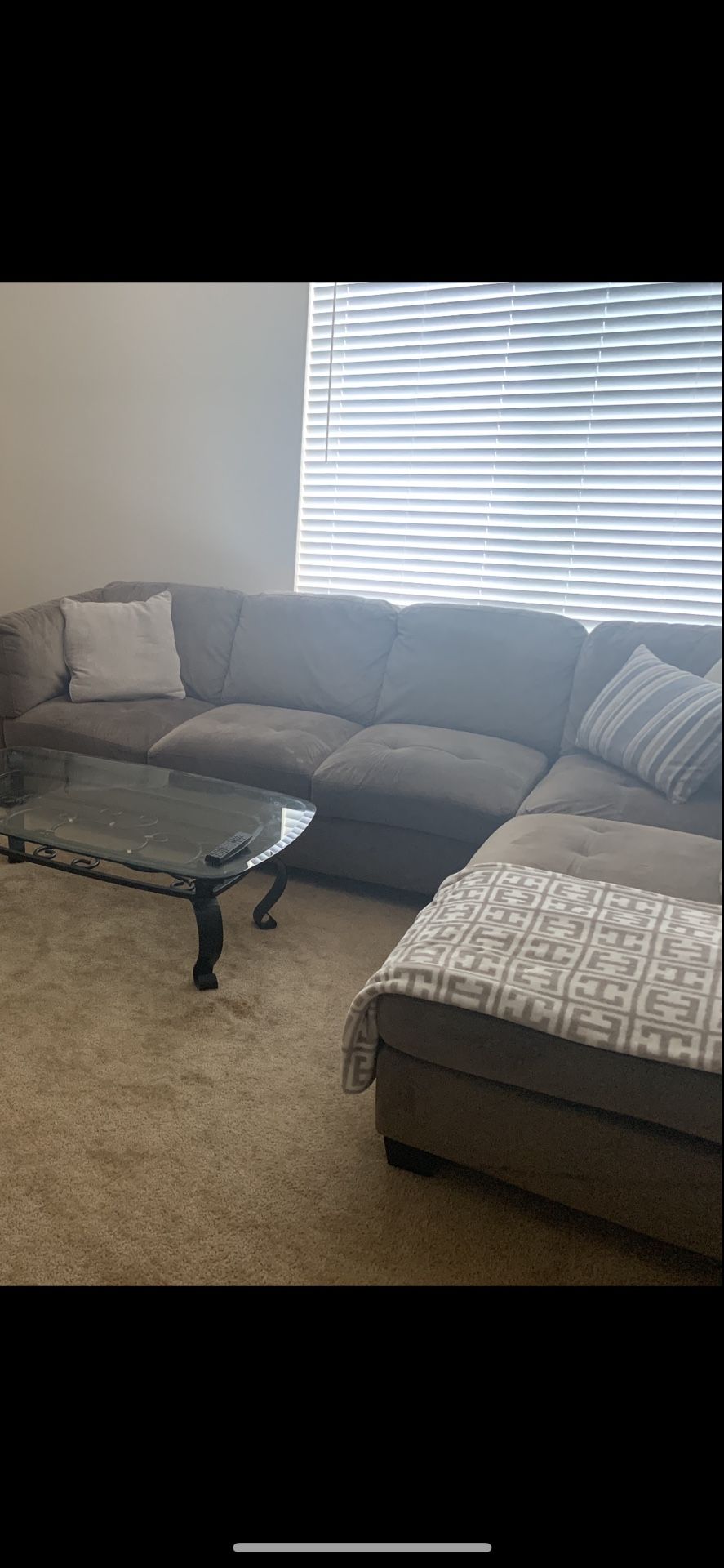 Sectional Couch and Glass Table