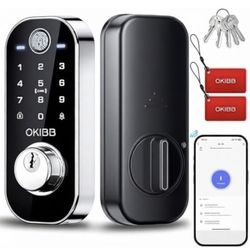 Brand new Keyless Entry Door Lock, OKIBB 5-in-1 Smart Lock with Built-in WiFi, Fingerprint/Passcode/Fob/Key Unlock, APP Remote Control, 