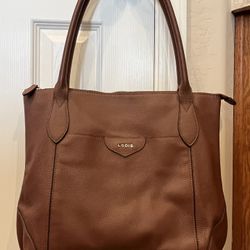 Lodis Travel Tote Shoulder Bag Brown Leather