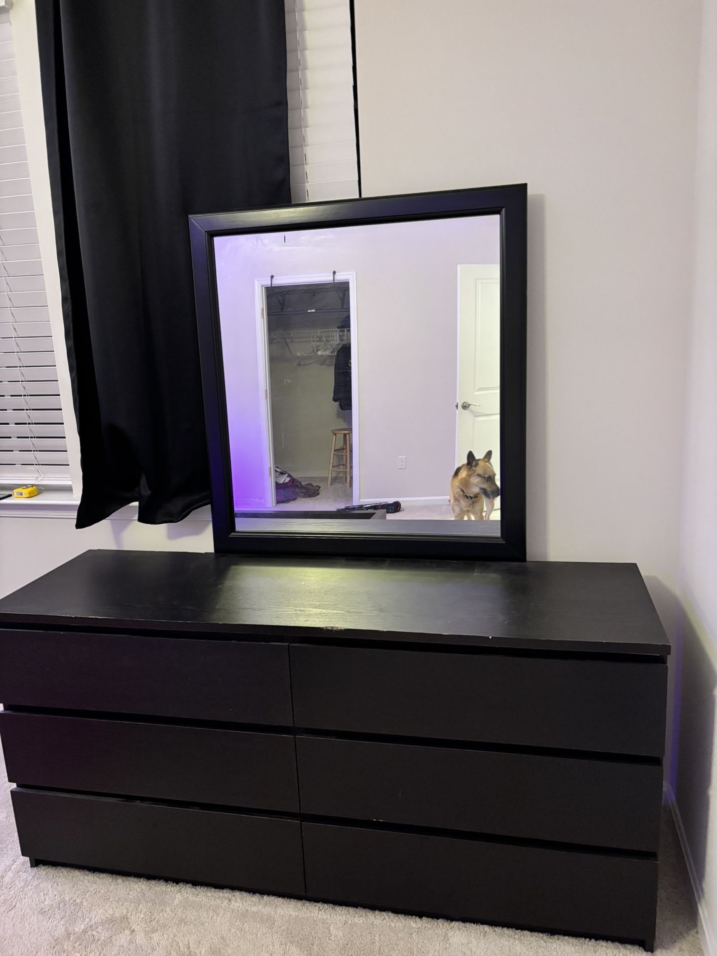IKEA MALM 6-Drawer Dresser + Matching Mirror – Black-Brown