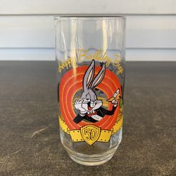 Tumbler Glass Bugs Bunny Happy 50th Birthday Drink 1990 Warner Looney Tunes