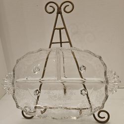 Imperial Glass Intaglio Fruit Line 255 3Part Relish Dish Serving Plate / Platter