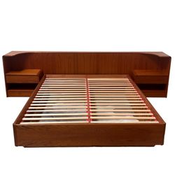 Mid Century Teak Queen Size Bed Frame & Nightstands 