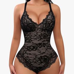 Popilush Shapewear Bodysuit V Neck Tummy Control Backless Lace Tank Tops Sleeveless Thong Bodysuit