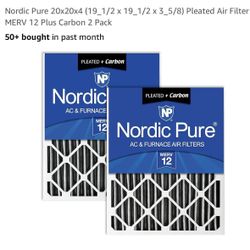 Nordic Pure 20x20x4 (19_1/2 x 19_1/2 x 3_5/8) Pleated Air Filter MERV 12 Plus Carbon 2 Pack