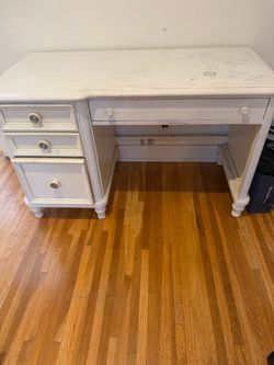 White Wood Desk with Drawers
