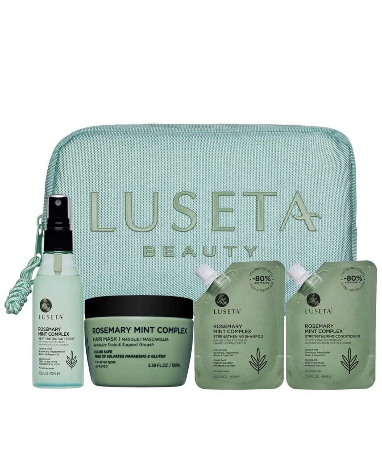 Luseta Rosemary Mint Complex Strengthening Hair Care Set + Cosmetic Bag – NEW