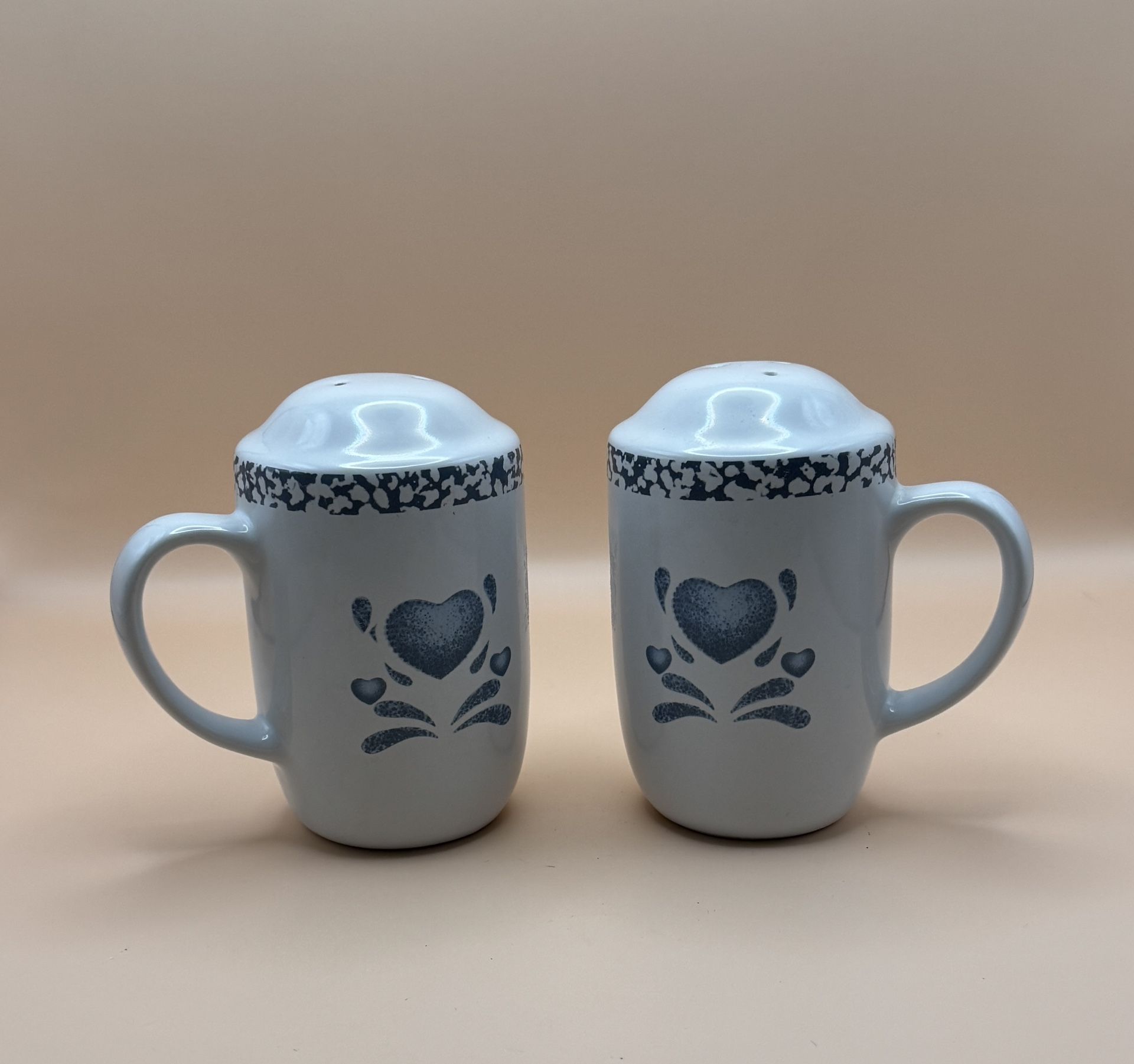 Vintage Corelle Blue Heart Salt and Pepper Shakers with Handles