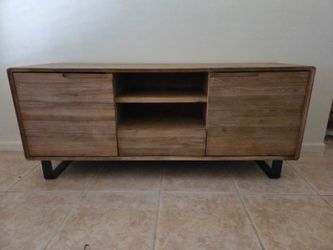 Solid Wood Media Console w/Black Metal Legs--Modern Aesthetic
