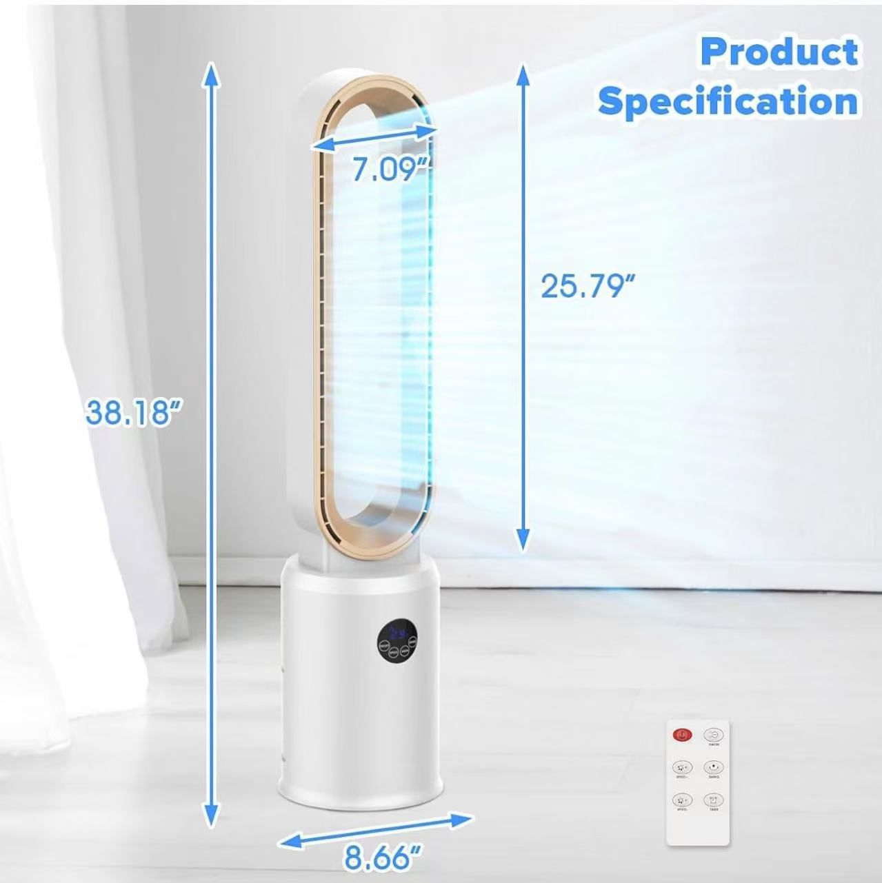 🥨Bladeless Tower Fan with Remote, Air Circulator Cooling Fan for Indoor Use, 24 Speeds Settings, 12 Timer, Quiet Oscillating Fan for Home Bedroom
