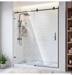 🚿 56”-60” x 75” Black Frameless Sliding Shower Door – Thick Tempered Glass, Modern Upgrade