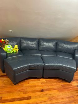 Navy Blue Leather Curved Sectional Sofa