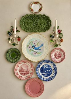 Vintage Cottagecore Charming Handpainted Wall Hanging Plate Bird Glasses Granny Chic Mid Century Art Artwork Collectible