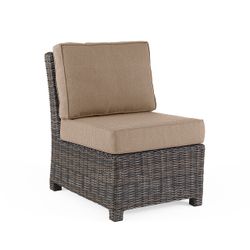 Outdoor Wicker Armless Chairs with Cushions, Brown