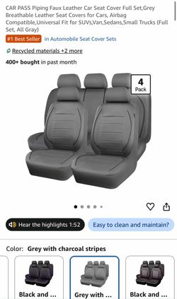 CAR PASS Grey Faux Leather Car Seat Covers Full Set