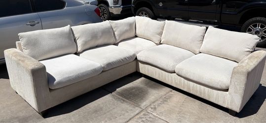 Beige Corduroy Sectional Sofa