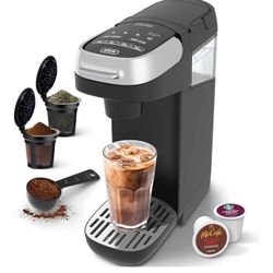 Single Serve Coffee Maker for Ground Coffee, Compact Design with Touchscreen, Compatible with Pod & Coffee Pods, Fast Brew, Removable Reservoir,6-12oz