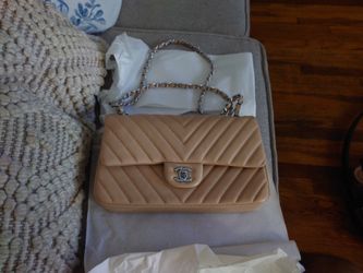 Iridescent Rose Gold Chevron Quilted Caviar Mini Flap