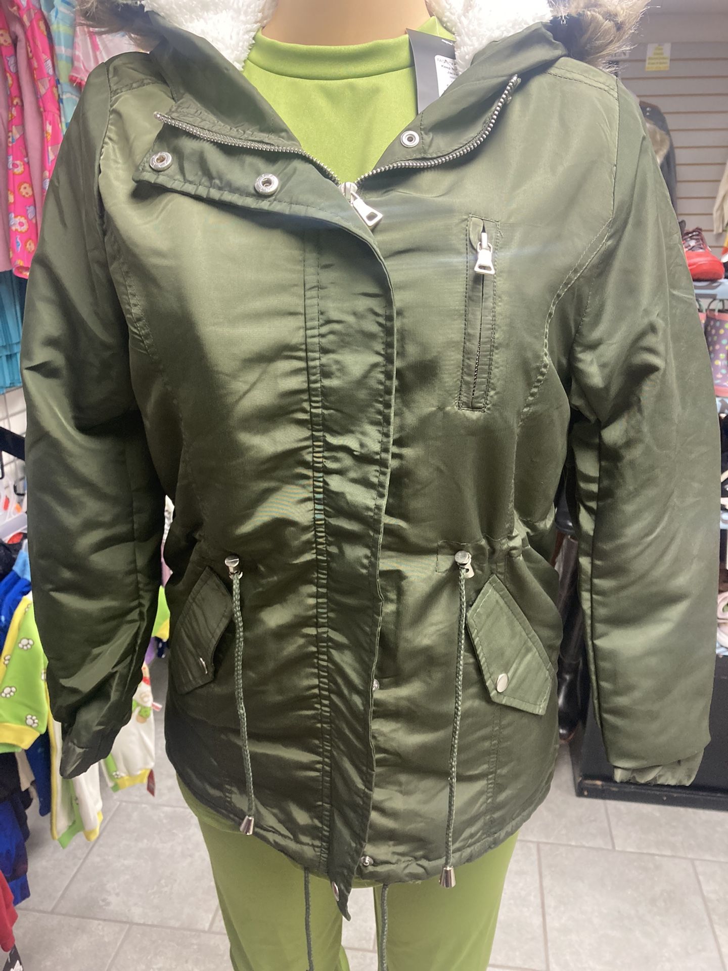 Olive Green Coat With Fur Good
